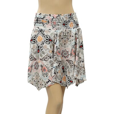 Odd Molly Anthropologie Floral Printed Smocked Mini Skirt Asymmetrical L3 216336