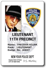 DETECTIVE KOJAK NY PD ID NAME BADGE TAG PROP HALLOWEEN COSPLAY SAFETY PIN BACK