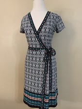 Max Studio Multiple Color Waist Tie Stretch Wrap Sheath Dress Sz XS