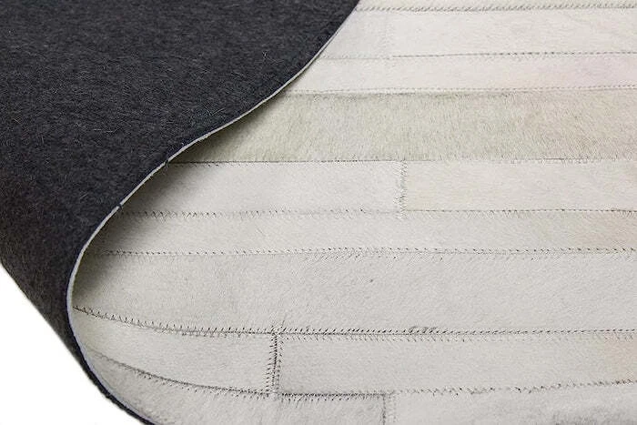 Natural Cowhide Leather Rug Hair On White Patchwork with Lengthwise Stripe Rug - Image 4 of 4