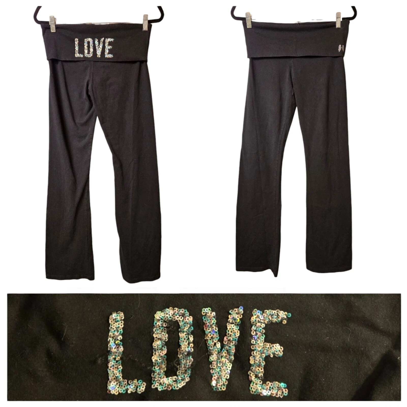 victoria-secret-vs vintage foldover yoga flare solid sequin love pants