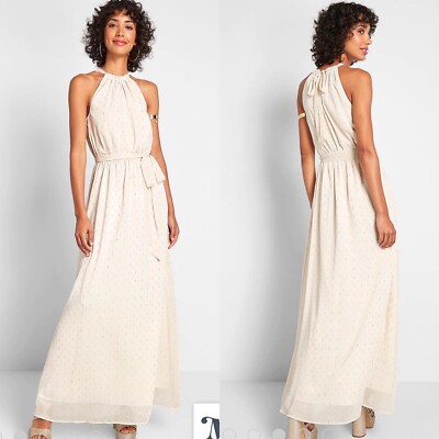 NWT MODCLOTH BOHO HALTER IVORY CREAM MAXI DRESS W METALLIC FLECKS $199 L  & XL | eBay