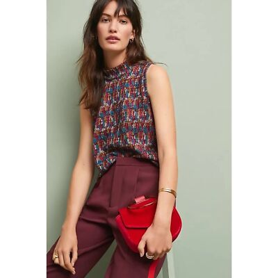 ANTHROPOLOGIE Akemi + Kin Pink Blue Yellow Textured Petra Mock Neck Top Small