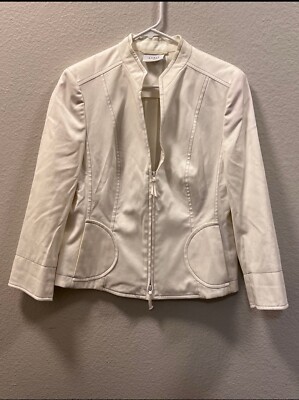 A-K-R-I-S- punto White Contrast Stitch Stand Collar Two Way Zip Jacket Size 10