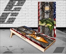 Bass And Buck Deer Camo Flag Cornhole Boards Bean Bag Toss Game