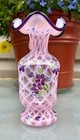 SCARCE Fenton**PINK CHIFFON OPALESCENT DIAMOND OPTIC HP PINCH VASE**1999