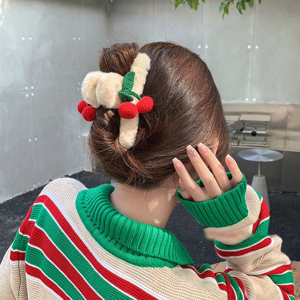 Cherry Plush Hair Claws Ponytail Shark Hair Clip Sweet Cute Hair