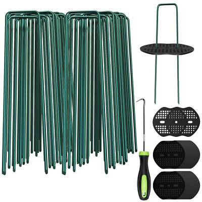 FOTMISHU Landscape Staples 5.7Inch 100Pcs Garden Stakes with 100pcs Gasket, L...