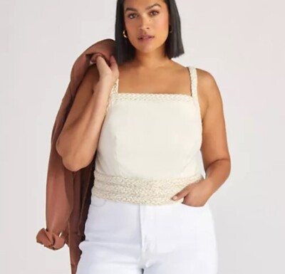 Pilcro Patchwork Cami Top Womens 2X Off White Crop Tank