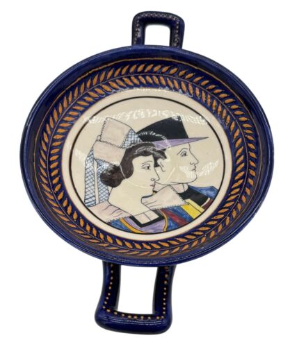 Vtg Breton Broderie Footed Bowl w / Handles Hand painted Signed HB Quimper '30s