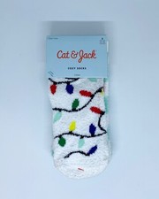Cozy Girls' Socks, 2 Pairs, Christmas Lights  Soapy, Cat  Jack, Size 5.5 - 8.5