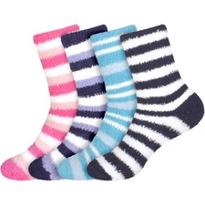 Super Soft Warm Microfiber Cozy Fuzzy Cozy Home Stripe Socks - 4 Pairs - S0-2