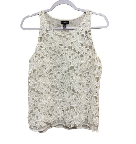 Express White Lace Overlay / Mesh Sleeveless Classic Top Blouse Tank Size Small - Picture 3 of 11