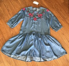 MANGO Denim Boho Floral Embroidered Dress Size M NWT