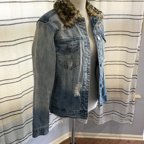 GUNS N ROSES Band Womens Size SM Distressed Denim Jacket w/Faux Fur Trim Collar - Bild 5 von 15