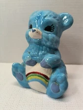 Ceramic Blue Bear Bank Rainbow Belly W/ Bank Plug