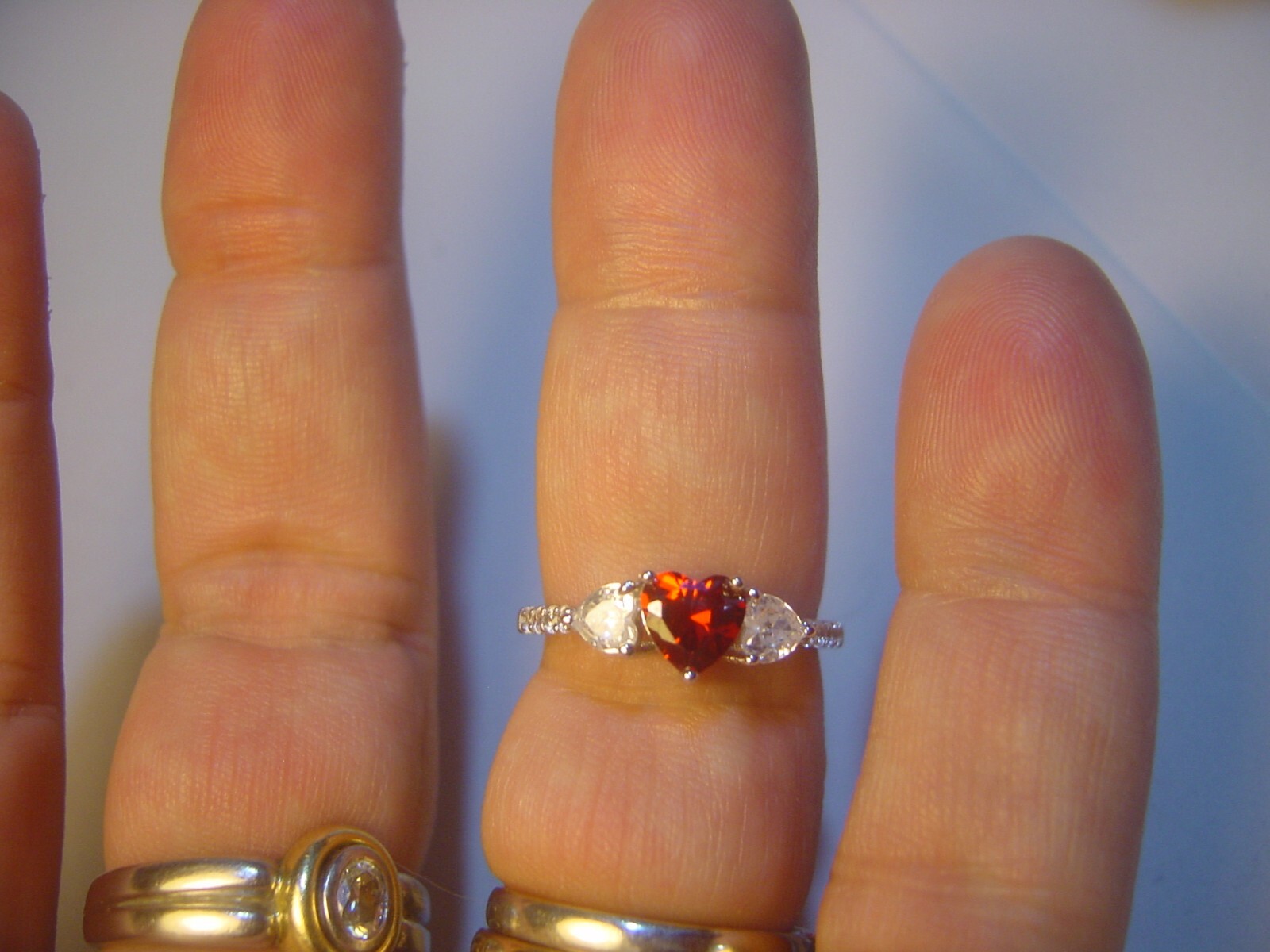 Solid Silver amazing Ring-heart shaped-red & whit… - image 8