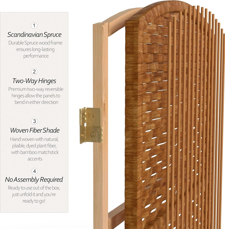 6 pies Divisor de habitación de 3 paneles de fibra tejido diamante alto beige oscuro Foto 4 de 4