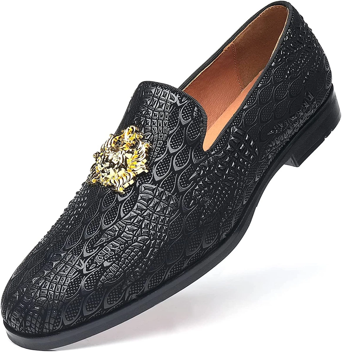 FOEVTRUE Men s Loafers Gold World Cup Buckle of Hand Emboss