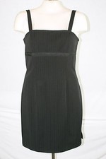 Dress Women Sz 6 Small Black Spaghetti Strap Pinstripe Knee Length Little Black