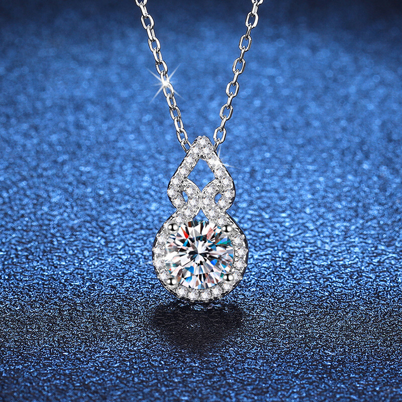 1CT Moissanite Money Gourd Necklace in S925 Sterling Silver for Women