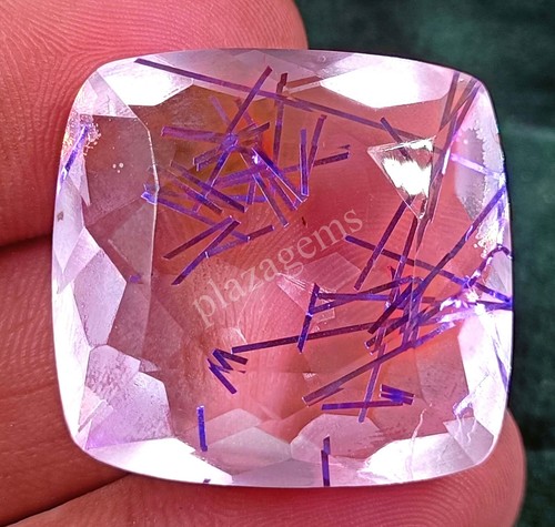 76.25 CT Cushion Cut Purple Rutilated Quartz EGL Transparent Loose Gems 5MRD - Picture 7 of 9