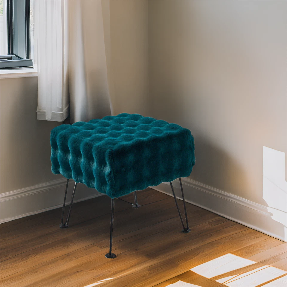 17" Soft Faux Fur Bubble Ottoman Stool Fuzzy Entryway Bench Seat for Living Room - Image 3 of 4
