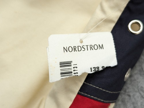 White Faconnable Vest women’s medium with navy, red, and cream nautical quilt pattern, barcode, and size 138.