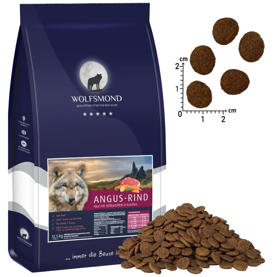 Hundefutter 12 kg Wolfsmond Angus-Rind Getreidefrei Frischfleisch Trockenfutter