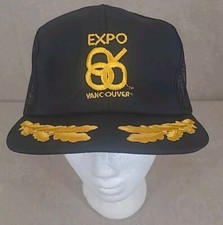 Vintage Expo 86 Vancouver Black Mesh Gold Leaf Snapback Trucker Hat Cap 1986