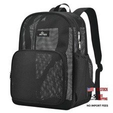 Mesh Backpack, Heavy Duty Mesh Beach Bag for Women Men 27L See-through Black