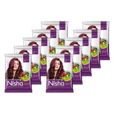 10 x15g Nisha Burgundy Red Henna Powder Hair Color  100% Grey Coverage Organic