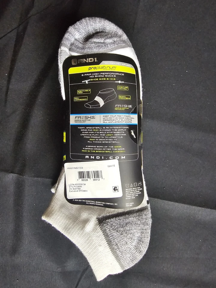Calcetines AND1 ProPlatinum No Show para hombre, blancos, 12 pares, talla 6-12,5 Foto 4 de 4