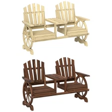 Outsunny Wooden Garden Bench with Table, 2-Seat Outdoor Bench