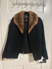 G.Fox Co. Vintage 1950s Persian Curly Black Lamb Fur Coat with Mink Collar