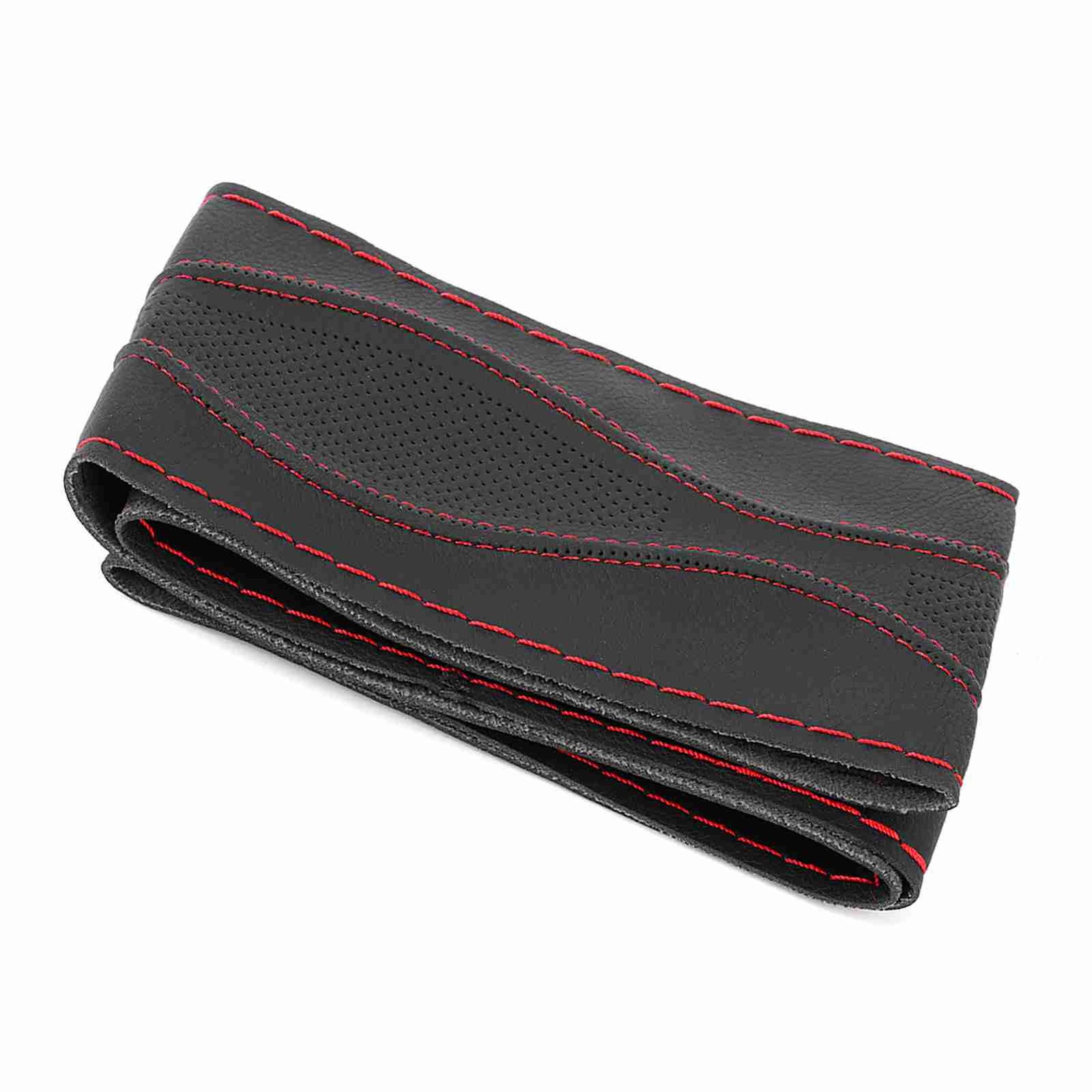 38cm/15in Leather Steering Wheel Wrap Cover Hand Stitching Embossing With