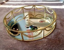 Metal Mirror Tray Cosmetic Tray Vanity Tray for Jewelry Diameter 25cm Gold