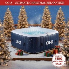 CO-Z Portable Inflatable Tub Spa w Cover 120 Air Jet 2-4 Person Square Blue