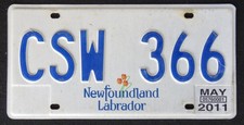 NEWFOUNDLAND and LABRADOR license plate   2011 - 2014  RANDOM NUMBER