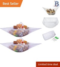 Jumbo White Toy Hammock - Expandable Mesh Organizer for Stuffed Animals, 2-Pack