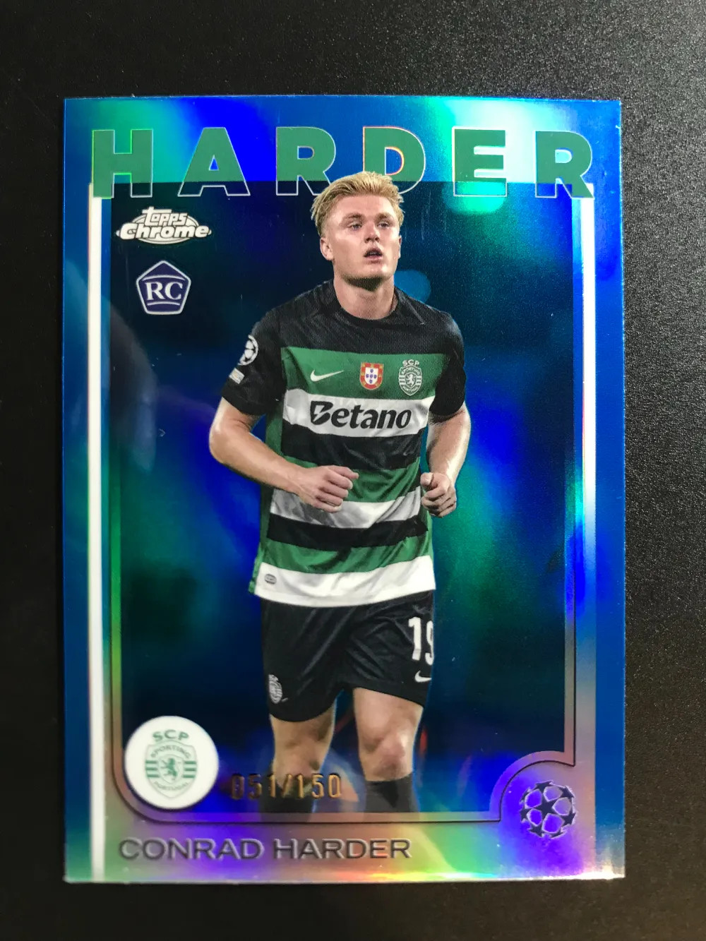 2024-25 Topps Chrome UEFA UCC RC #177 Conrad Harder Blue Refractor 051/150 -GL12