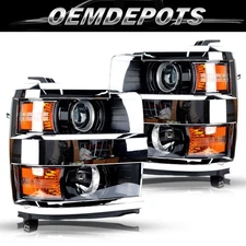 Chrome Headlights For 2015-2019 Chevy Silverado 2500 3500 HD Headlamps 15-19