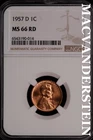 1957-D Lincoln Wheat Cent- NGC-MS66 RD Gem Brilliant Uncirculated Luster #SLM358