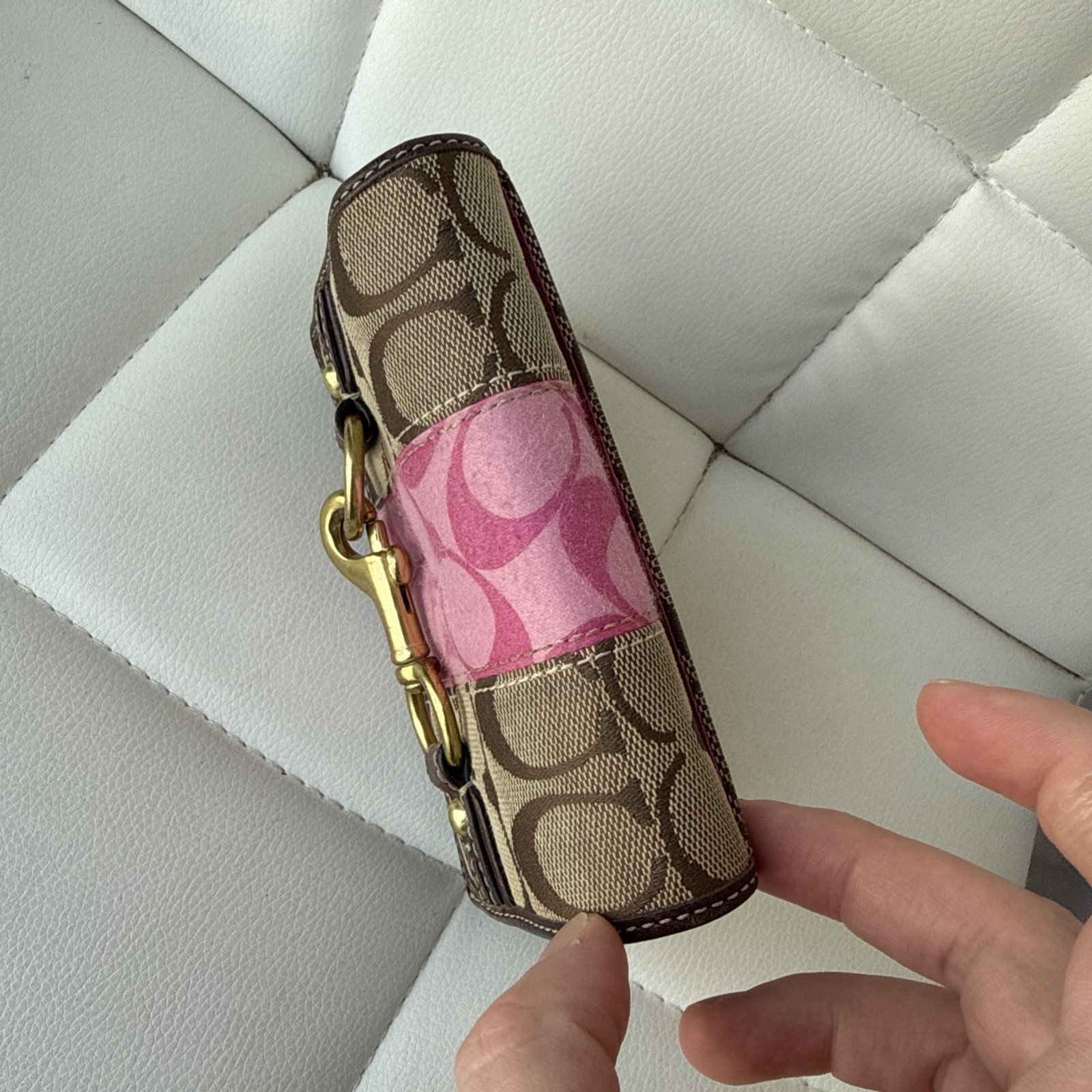 Coach Signature C Pink Stripe Purse Clutch Chain Link Limited Edition Y2K RARE thumbnail 7