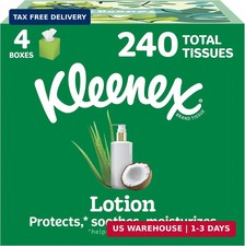 Kleenex Lotion Facial Tissues with Coconut Oil, 4 Cube Boxes, 60 Tissues Per Box