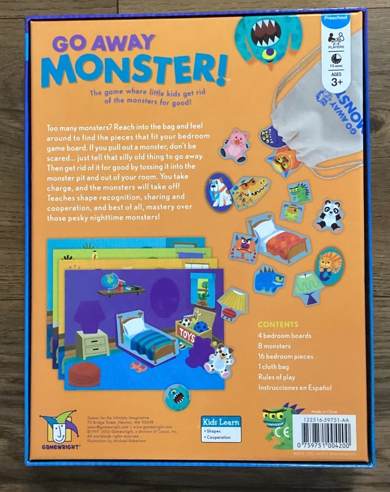 Go Away Monster! Board Game 100% COMPLETE Preschool Kids Learn Gamewright 2016 - Image 2 of 4