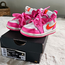 Jordan Air Jordan 1 Mid TD Unisex Kids Mid Top Sneakers Pink/White/Orange US 5C