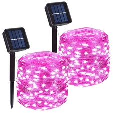 2 Pack 200 LED 66ft Solar Copper Wire String Lights Waterproof Pink 8-Mode Party