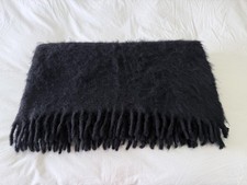Restoration Hardware  Black Fringed Luxe Mohair Angora Wool Throw Spain 54x65  