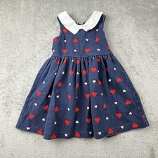 Janie and Jack Dress Girls 4 Blue w/ Hearts Sleeveless Sailor Collar Valentines